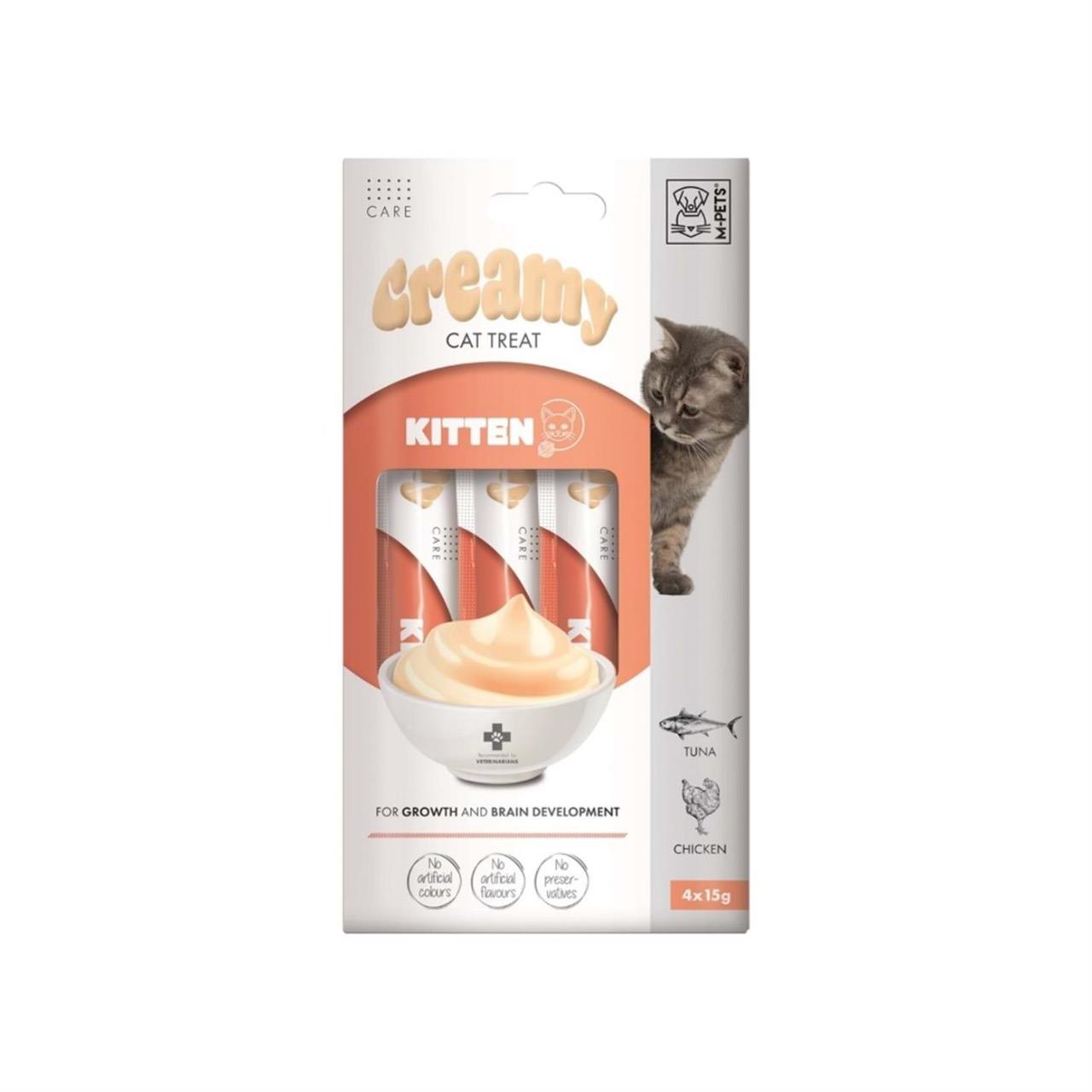 بستنی گربه برند ام پتس مخصوص گربه کیتن طعم مرغ و ماهی بسته 4 عددی وزن 60 گرم
