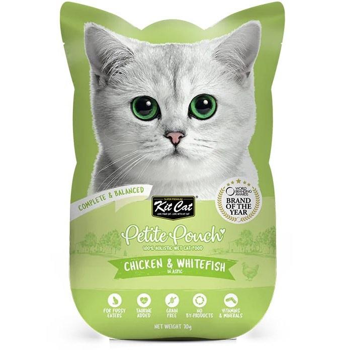 پوچ گربه برند کیت کت طعم مرغ و ماهی سفید وزن 70 گرم