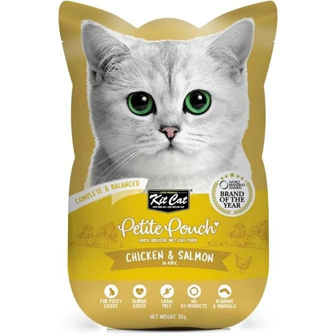 پوچ گربه برند کیت کت طعم مرغ و ماهی سالمون وزن 70 گرم
